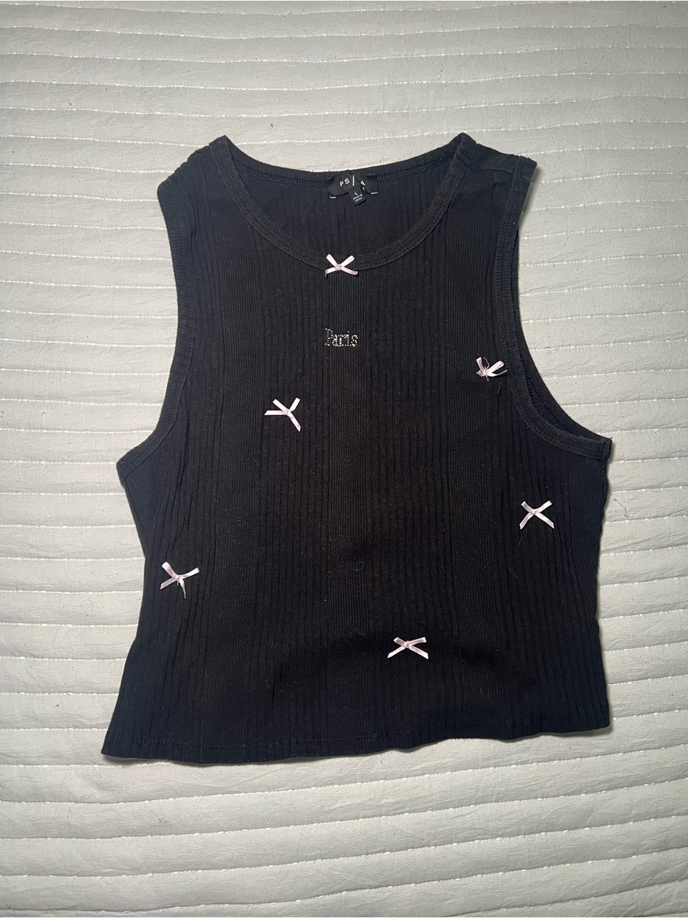 PacSun Black Ribbed Tank Top with Pink Bow Details